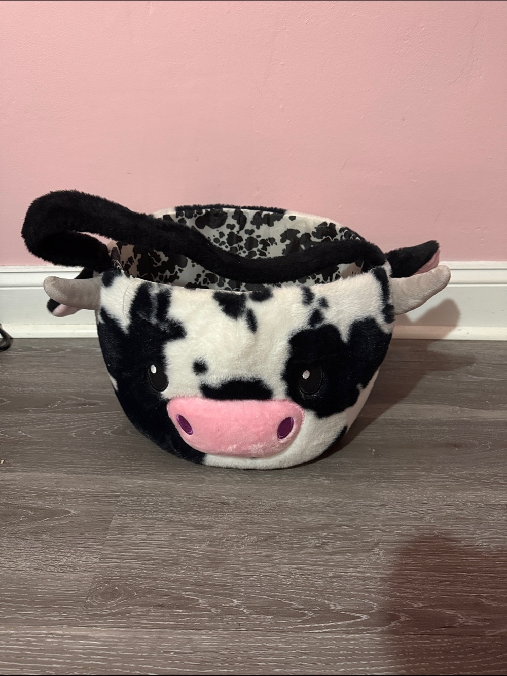 Plush Cow Tote Bag with Pink Snout